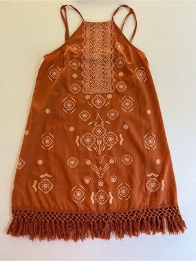 Abercrombie & Fitch Orange Embroidered Fringe Hem Summer Boho Dress size M